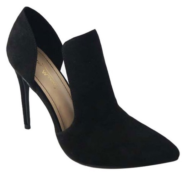 Anne Michelle Shoes - Cut Out Pointy Faux Suede Heels Booties